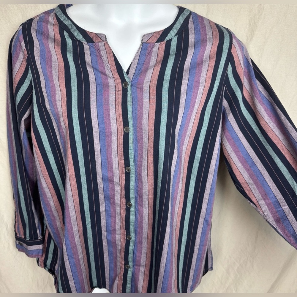 Christopher&Banks Black & Purple Peasant Boho Western Striped Blouse - SIze P/S